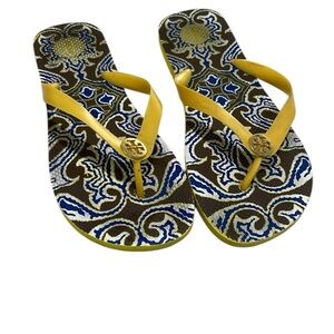Tory Burch rubber flip flop sandal Yellow Brown SZ 10
